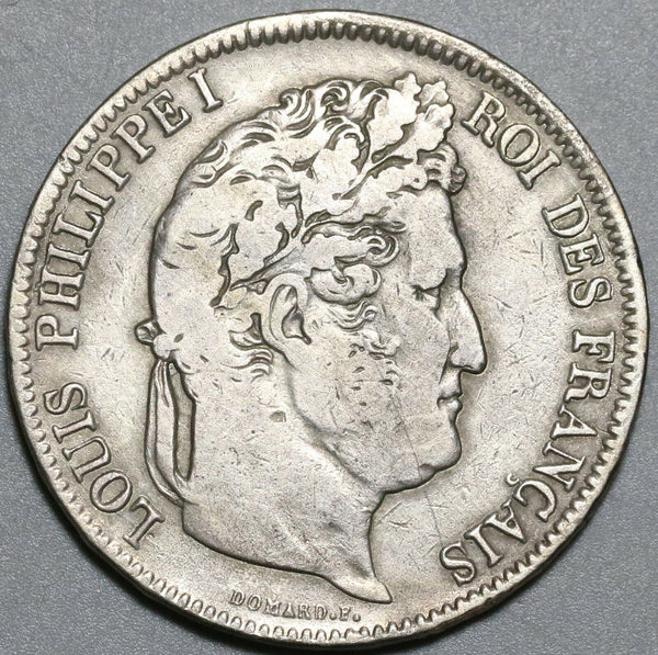 1833-L France 5 francs Louis Philippe Scarce Bayonne Mint Silver Coin (23112503R)