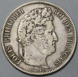1837-MA France 5 Francs VF Louis Philippe I Silver Marseille Coin (24010402R)