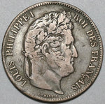 1834-M France 5 francs Louis Philippe VF Toulouse Mint Silver Coin (23112504R)
