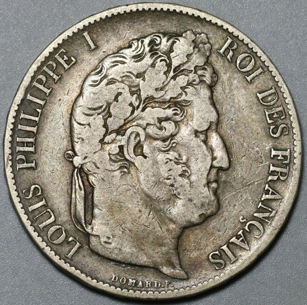 1847-A France 5 Francs VF Louis Philippe Paris Silver Crown Coin (24042402R)