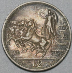 1916 Italy 2 Lire VF Horses Chariot Roman Silver Coin (24012007R)