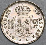 1885 Philippines 10 Centimos AU Spain Colony Silver Coin (23122610R)