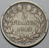 1842-BB France 5 Francs Louis Philippe I Silver Crown Strasbourg Coin (23112505R)