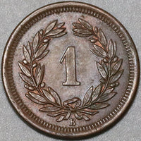 1892-B Switzerland 1 Rappen UNC Swiss Bern Strike Through Mint Error Coin (24010904R)