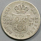 1881 Philippines 10 Centimos Centavos XF Spain Colony Silver Coin (23120901R)