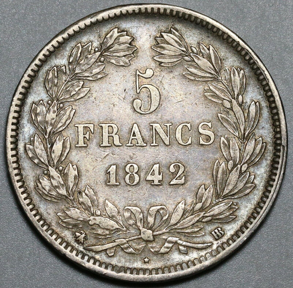 1842-BB France 5 Francs AU Louis Philippe I Silver Strasbourg Mint Coin (24042114R)