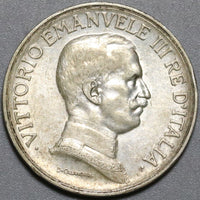 1917 Italy 1 Lira AU Horses Chariot Quadriga Rome Mint Silver Coin (23112803R)