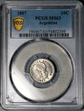 1897 PCGS MS 63 Argentina 10 Centavos Liberty Head Rare Coin POP 1/1 (26040801D)