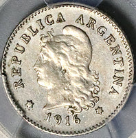 1916 PCGS AU 58 Argentina 10 Centavos Liberty Head Key Coin POP 2/0 (25070401C)