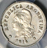 1916 PCGS AU 58 Argentina 10 Centavos Liberty Head Key Coin POP 2/0 (25070401C)