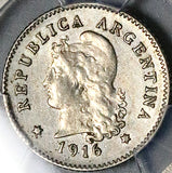 1916 PCGS AU 58 Argentina 10 Centavos Liberty Head Key Coin POP 2/0 (25070401C)