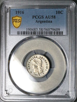 1916 PCGS AU 58 Argentina 10 Centavos Liberty Head Key Coin POP 2/0 (25070401C)