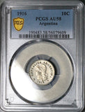 1916 PCGS AU 58 Argentina 10 Centavos Liberty Head Key Coin POP 2/0 (25070401C)