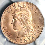 1888 PCGS MS 64 RB Argentina 2 Centavos Liberty 659k Key Coin POP 4/0 (24092402D)