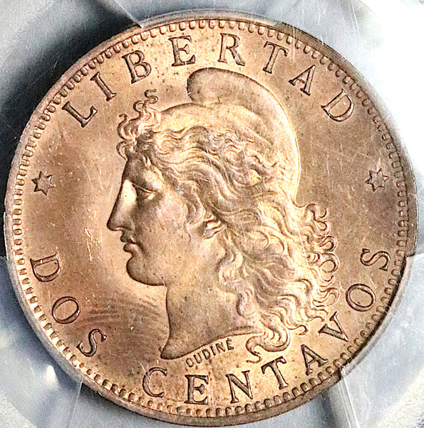 1888 PCGS MS 64 RB Argentina 2 Centavos Liberty 659k Key Coin POP 4/0 (24092402D)