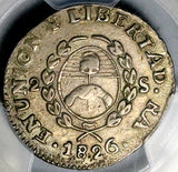 1826-RA PCGS XF 45 Argentina 2 Soles Rio Plata Province Sun Face Silver Coin (26060401C)