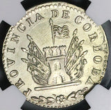 1851 NGC AU Argentina 4 Reales Cordoba Large Sunface Mint Error Silver Coin (26010803C)