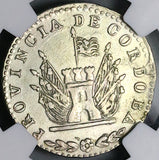 1851 NGC AU Argentina 4 Reales Cordoba Large Sunface Mint Error Silver Coin (26010803C)