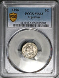 1896 PCGS MS 63 Argentina 5 Centavos Rare Key Liberty Head Coin POP 1/0 (25112602C)
