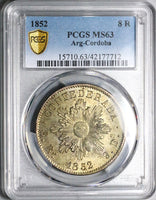 1852 PCGS MS 63 Argentina 8 Reales Cordoba Sunface Silver Coin POP 2/1 (23082905C)