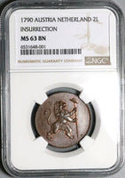 1790 NGC MS 63 Austrian Netherlands 2 Liards Belgium Insurrection Coin (23082904C)