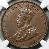 1925 NGC XF 45 Australia Penny Key George V Britain Empire Coin (26010401C)