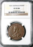 1925 NGC XF 45 Australia Penny Key George V Britain Empire Coin (26010401C)