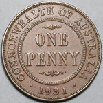 1931 Australia 1 Penny XF English Obverse Dropped 1 George V Key Date Coin (25092301R)