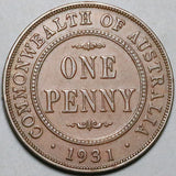 1931 Australia 1 Penny XF English Obverse Dropped 1 George V Key Date Coin (25092301R)