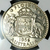 1956 NGC MS 63 Australia Florin 2 Shillings Elizabeth Key Silver Coin (24022502C)