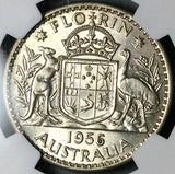 1956 NGC MS 63 Australia Florin 2 Shillings Elizabeth Key Silver Coin (24022502C)