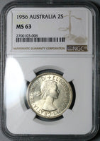 1956 NGC MS 63 Australia Florin 2 Shillings Elizabeth Key Silver Coin (24022502C)