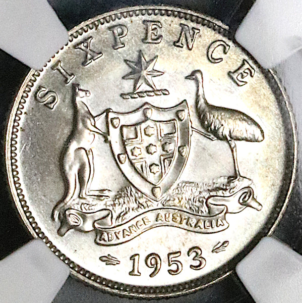 1953 NGC MS 65 Australia 6 Pence Elizabeth II Key Date Gem Silver Coin (17011701D)