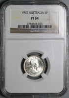 1962 NGC PF 64 Australia 6 Pence Gem Proof Elizabeth II 2k Coin (25042802C)