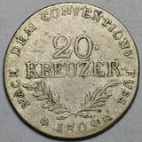 1809 Tyrol Austria 20 Kreuzer Insurrection VF Andreas Hoffer Silver Coin (26071202R)
