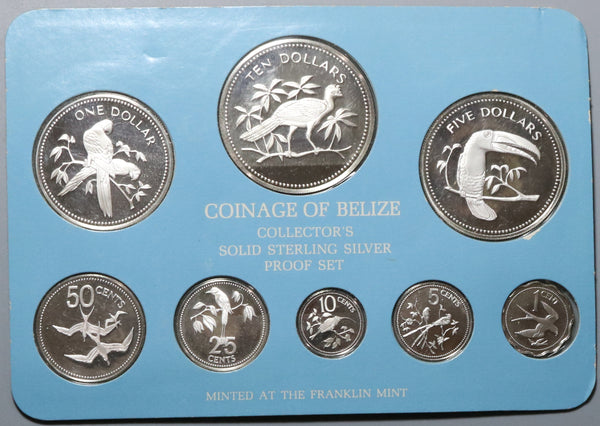 1977 Belize Tropical Birds Sterling Silver Proof Set 8 Coins 3.25 oz ASW (25070102R)