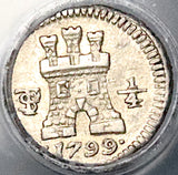 1799 PCGS AU 55 Bolivia 1/4 Real Charles IV Spain Colonial Lion Coin (25120701C)