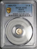 1808 PCGS AU 53 Bolivia 1/4 Real Charles IV Spain Colonial RARE Silver Coin POP 1/2 (25120702C)