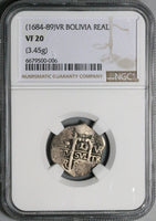 1684 NGC VF 20 Bolivia Cob 1 Real Potosi Charles II Spain Colonial Silver Coin (23052701C)
