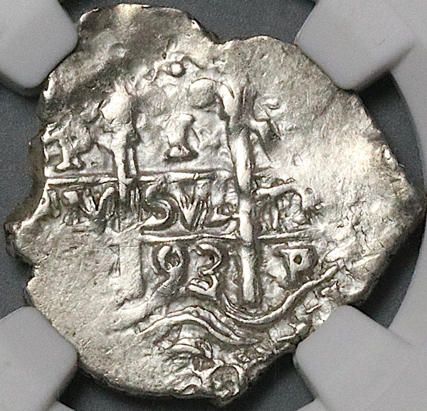 1693 NGC AU Bolivia Cob 1 Real Potosi Spain Colonial Silver Coin POP 2/0 (23121601C)