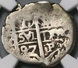 1697 NGC VF 20 Bolivia Cob 1 Real Potosi Charles II Colonial Silver Coin (23052702C)