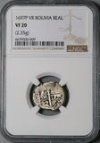 1697 NGC VF 20 Bolivia Cob 1 Real Potosi Charles II Colonial Silver Coin (23052702C)