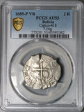 1685 PCGS AU 53 Bolivia Cob 2 Reales Potosi Spain Colonial Silver Coin POP 1/0 (23071801C)