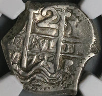 1724 NGC AU 50 Bolivia Cob 2 Reales Potosi Philip V Colonial Silver Coin POP 1/0 (23051001C)