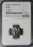 1768 NGC VF 35 Bolivia Cob 2 Reales Potosi Charles III Colonial Silver Coin POP 2/0 (26011901C)