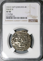 1612 Q/C NGC XF 40 Bolivia Cob 4 Reales Potosi Philip III Coin POP 1/3 (24111304C)
