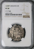 1658 NGC VF 30 Bolivia Cob 4 Reales Potosi Philip IV Silver Coin POP 1/0 (23071703D)