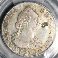 1775 PCGS XF Bolivia 4 Reales Potosi Charles III Spain Colony Chop Mark Silver Pirate Coin (25091403C)