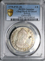 1775 PCGS XF Bolivia 4 Reales Potosi Charles III Spain Colony Chop Mark Silver Pirate Coin (25091403C)