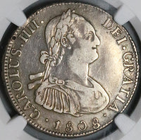 1808 NGC VF 25 Bolivia 4 Reales Overdate Error Potosi Charles IV Potosi Silver Coin (23081201C)